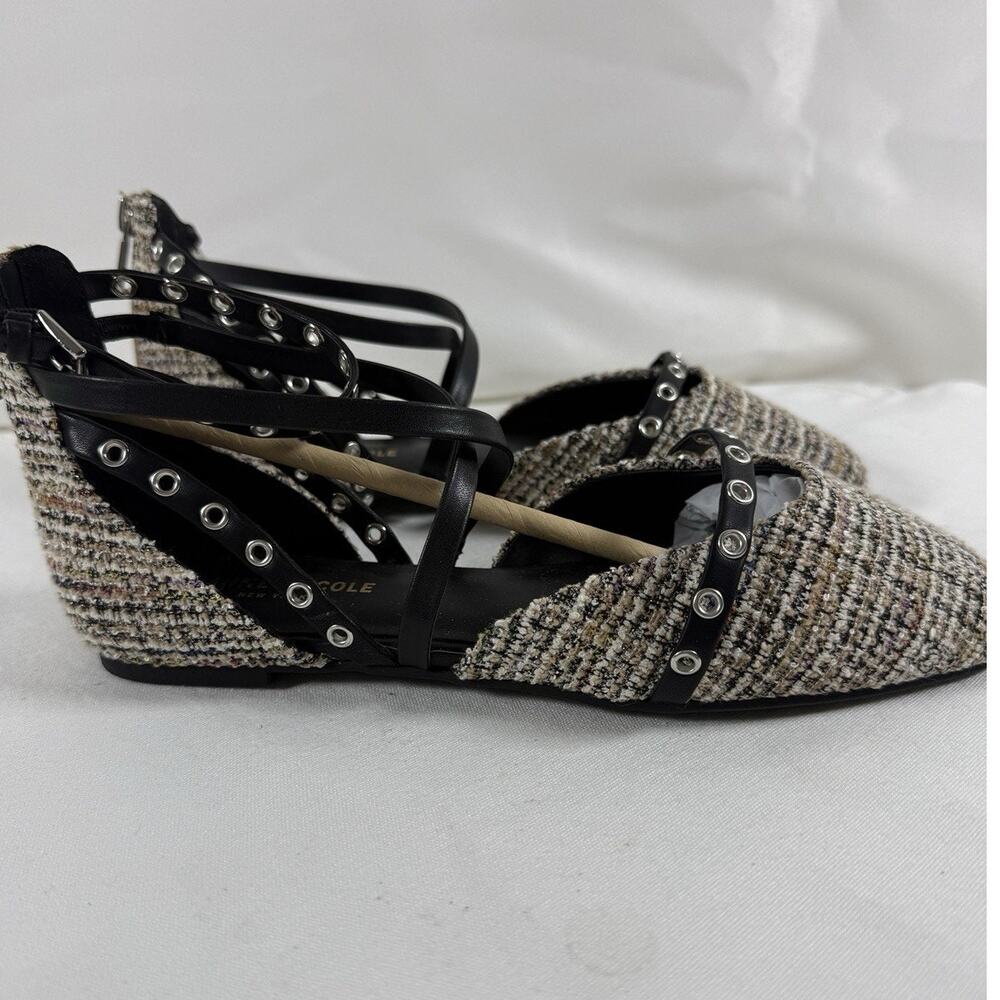 Kenneth Cole Mason d'Orsay Ankle Strap Flats Size 6 Black/Tweed - Picture 2 of 14